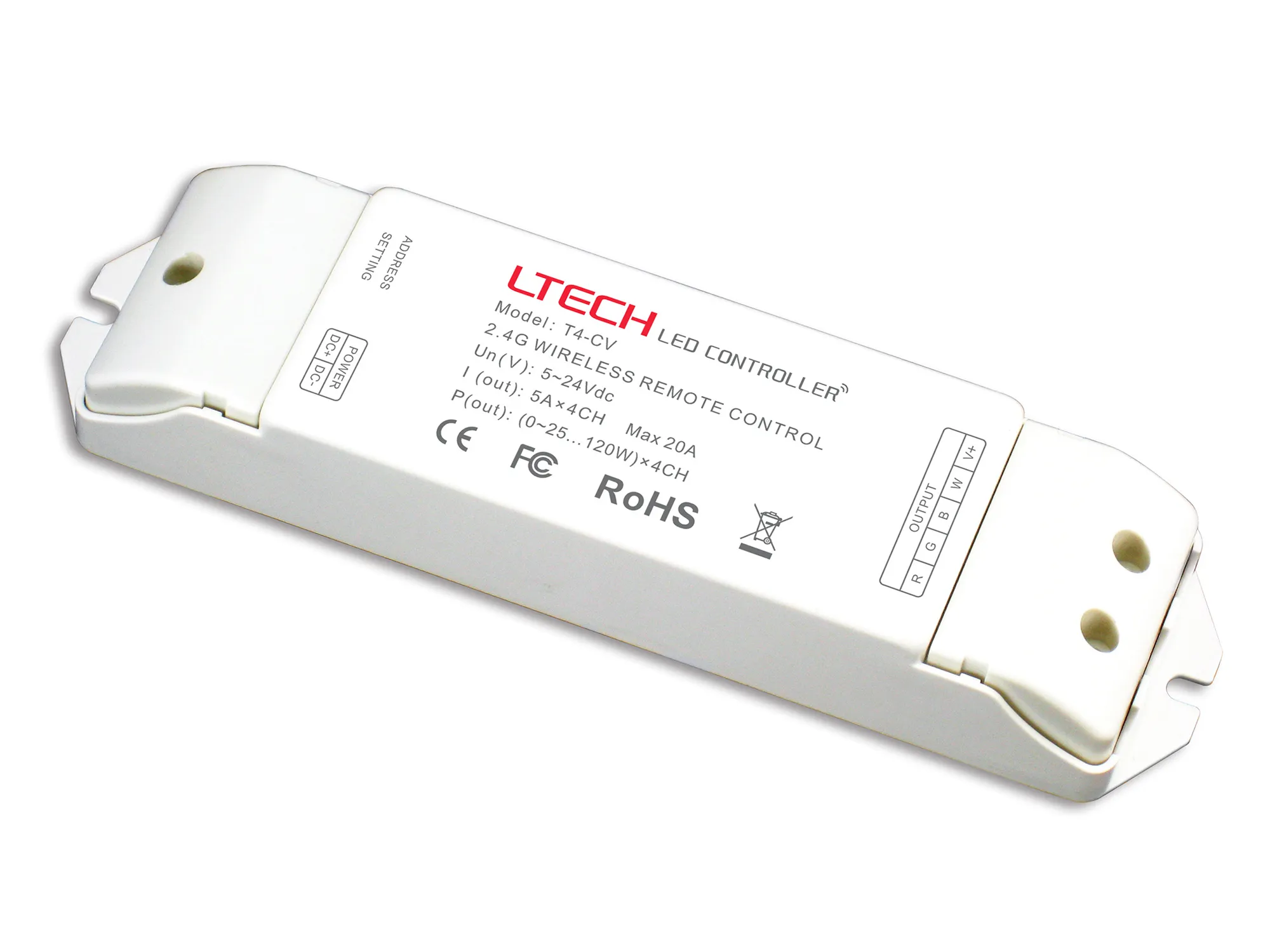 T4-CV  CV Wireless Receiver 5/12/24V DC, 5Ax4CH, 100/240/480W, IP44.